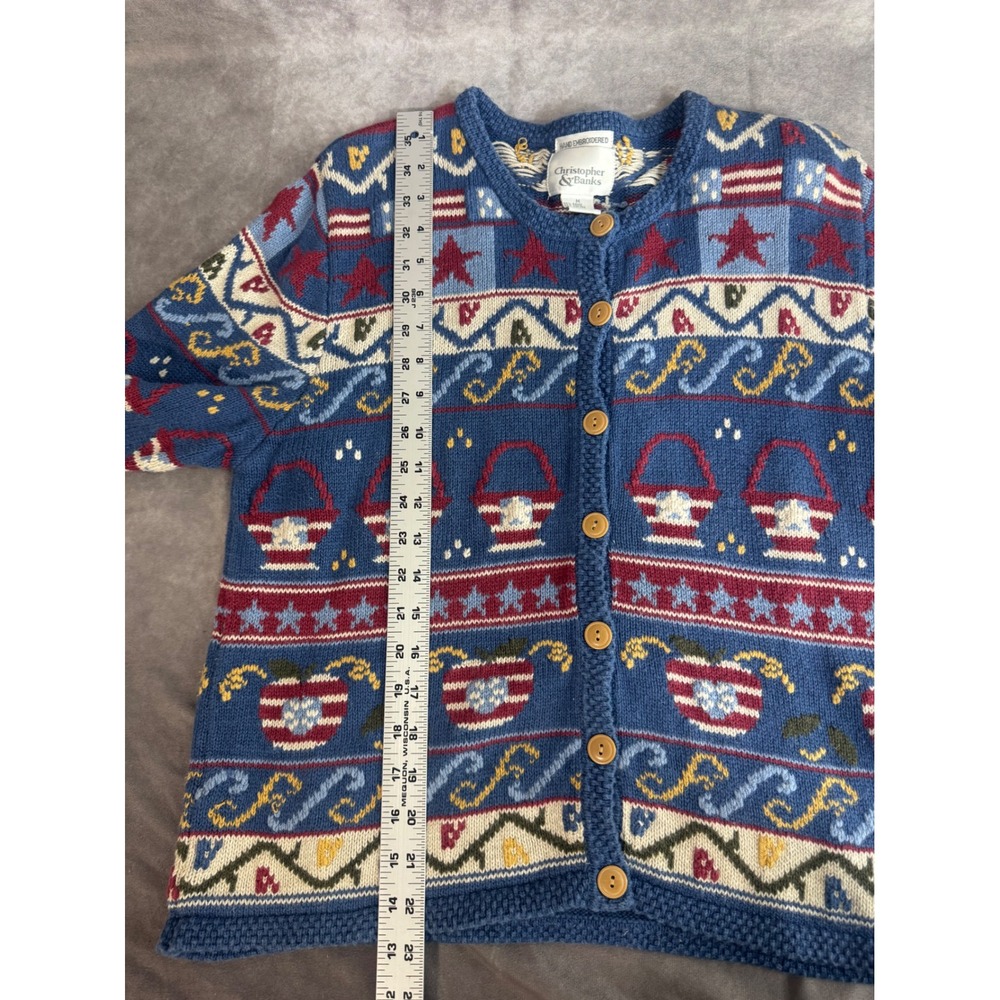 Christopher & Banks Americana Vintage Hand Embroidered Cardigan Blue M 4th July - Picture 6 of 6